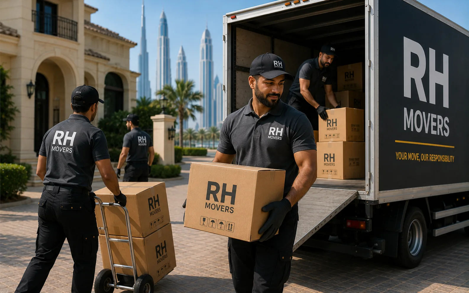 RH Movers team handling a villa move in Abu Dhabi